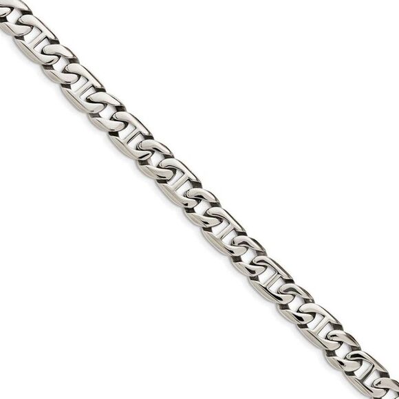 Men's 9mm Stainless Steel Fancy Anchor Chain Necklace 24 Inch